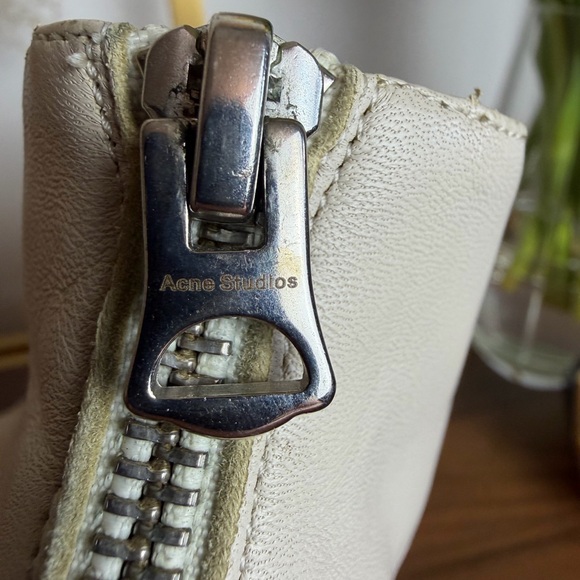 Acne Studios Off-White Leather Ankle Boots Sculptural Metallic Heel - Picture 12 of 15